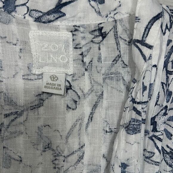 120% Lino Etched Indigo Floral Print Poet Style Top Pintucked sz IT 38, US 2 - Picture 4 of 9
